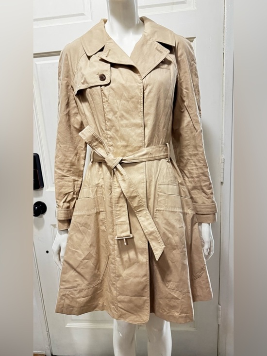Tory Burch Jackets & Blazers - Tory Burch Womens Trench Coat Beige Collared Long Sleeve Buckle Size 6